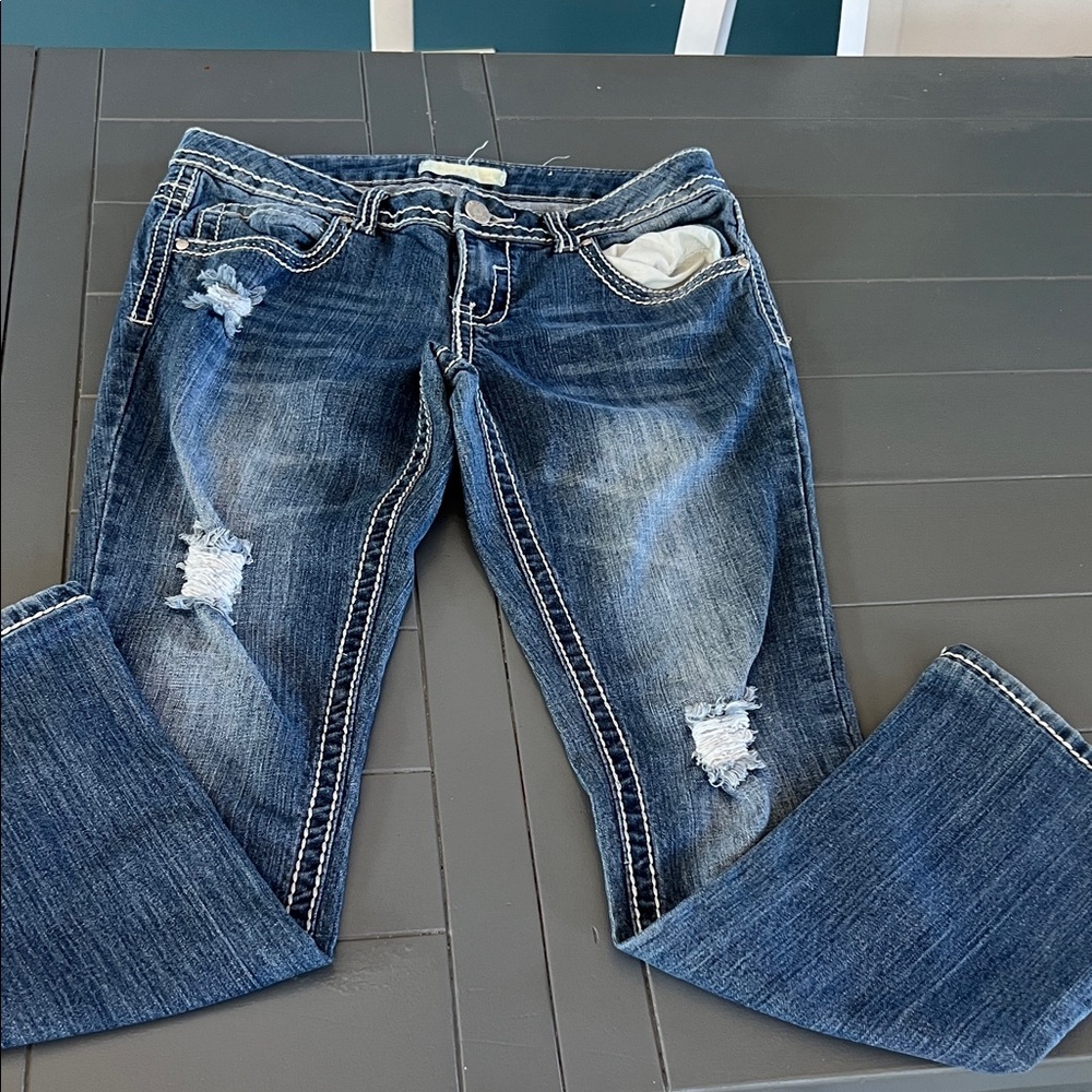 Almost Famous Dark Blue Distressed Boot Cut Jeans